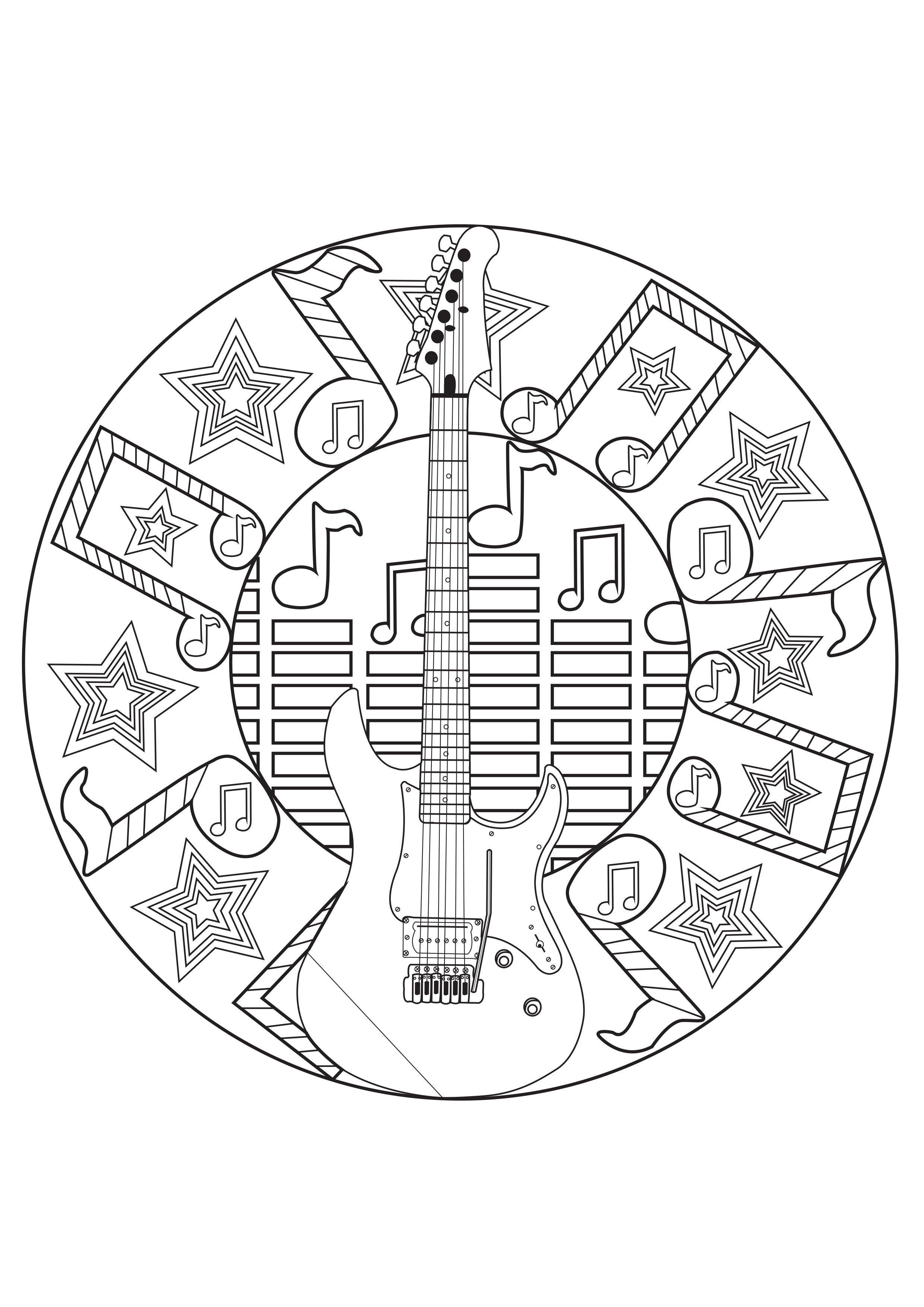 A Rockn'roll Mandala for a coloring page dedicated to music