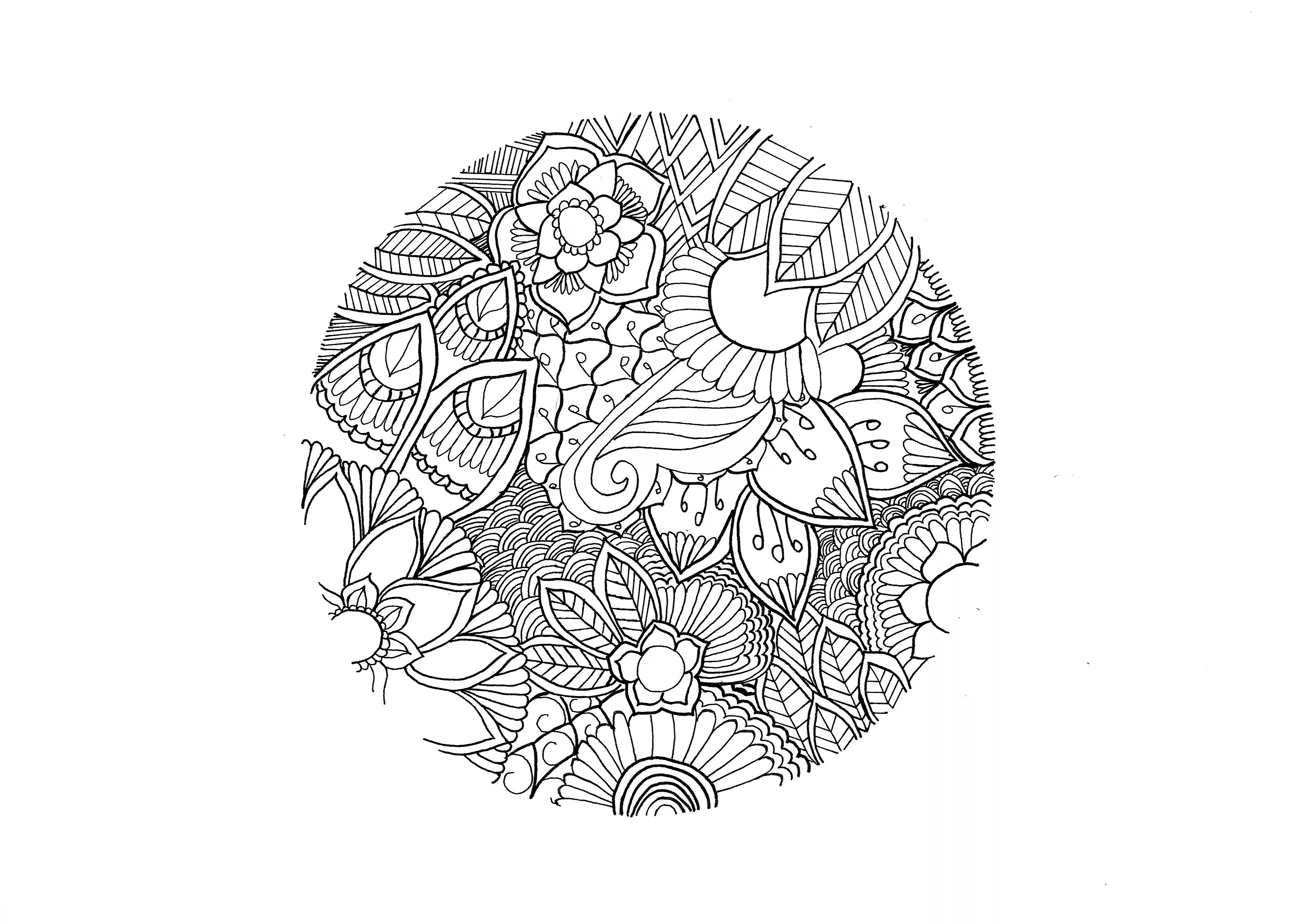 Mandala on the theme of nature, without outline (Printable Coloring Page for adults)