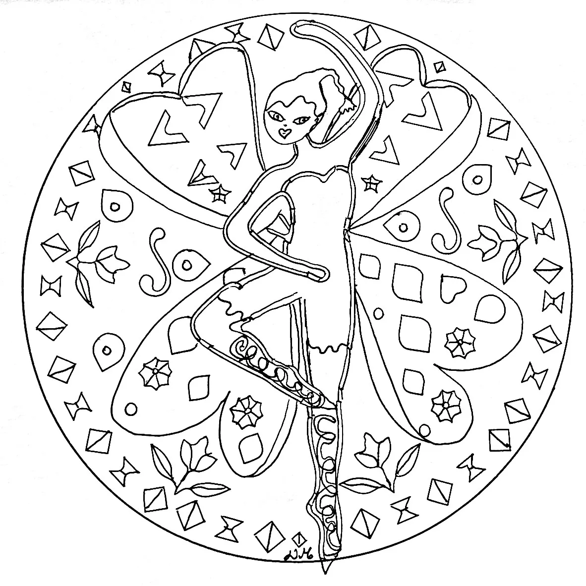 Mandala dancing fairy (Printable Coloring Page for adults)