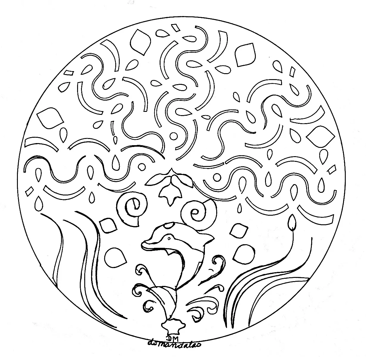 Mandala domandalas dolphin (Printable Coloring Page for adults)