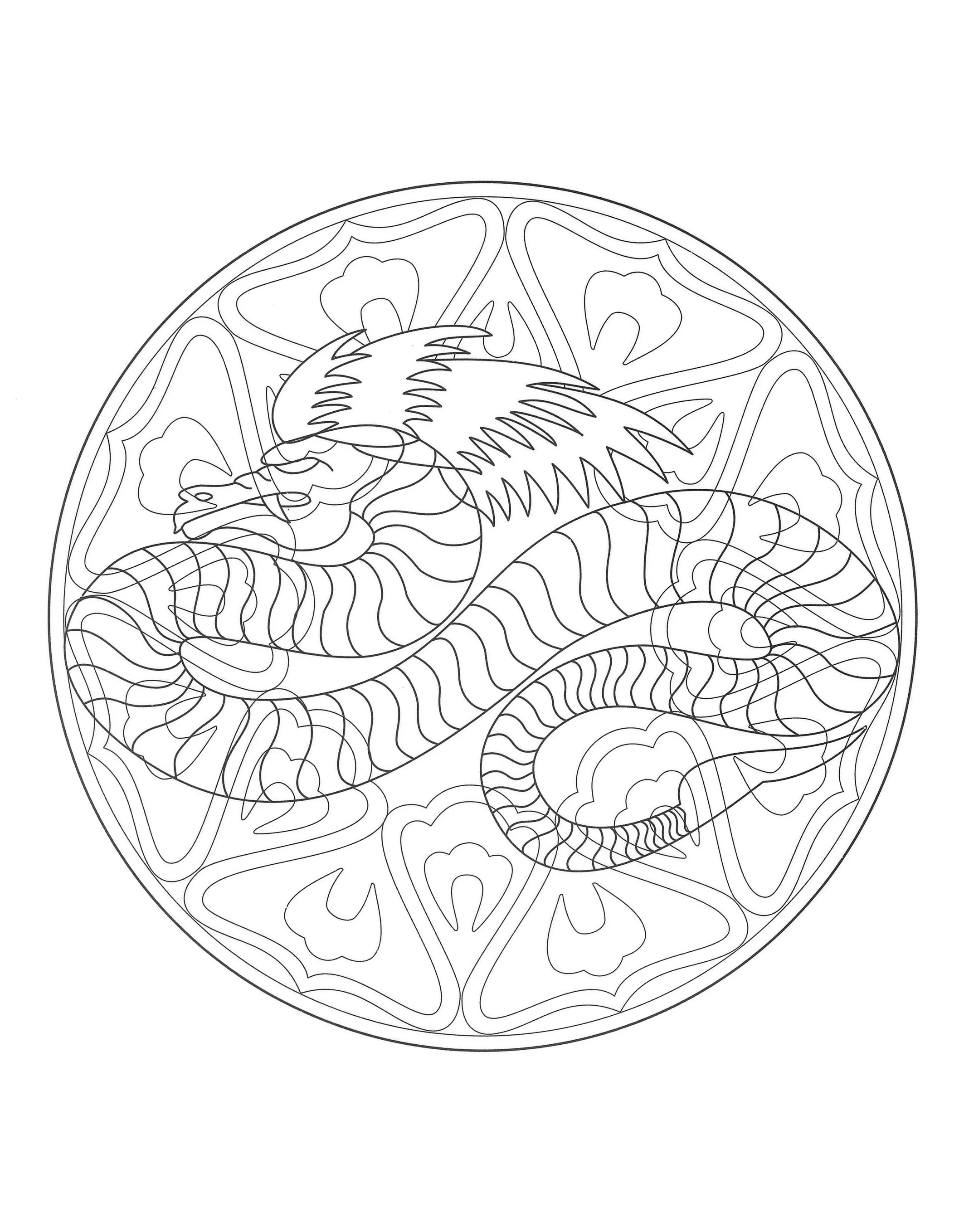 Mandala dragon - 4 (Printable Coloring Page for adults)