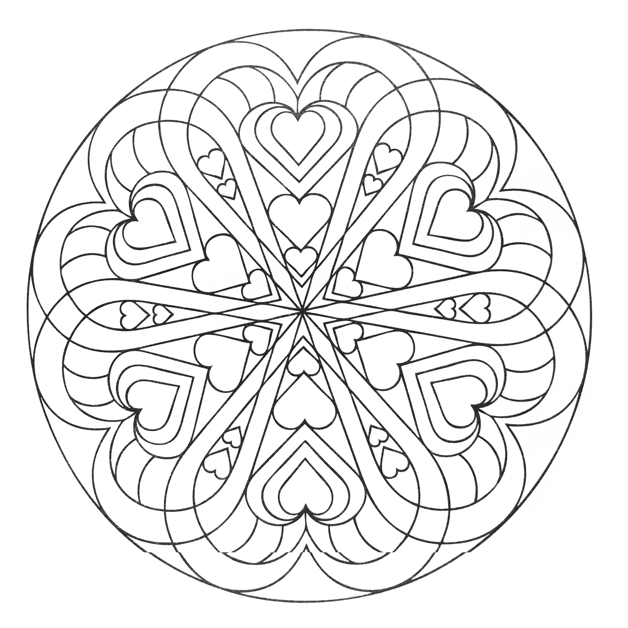 Mandala hearts (Printable Coloring Page for adults)