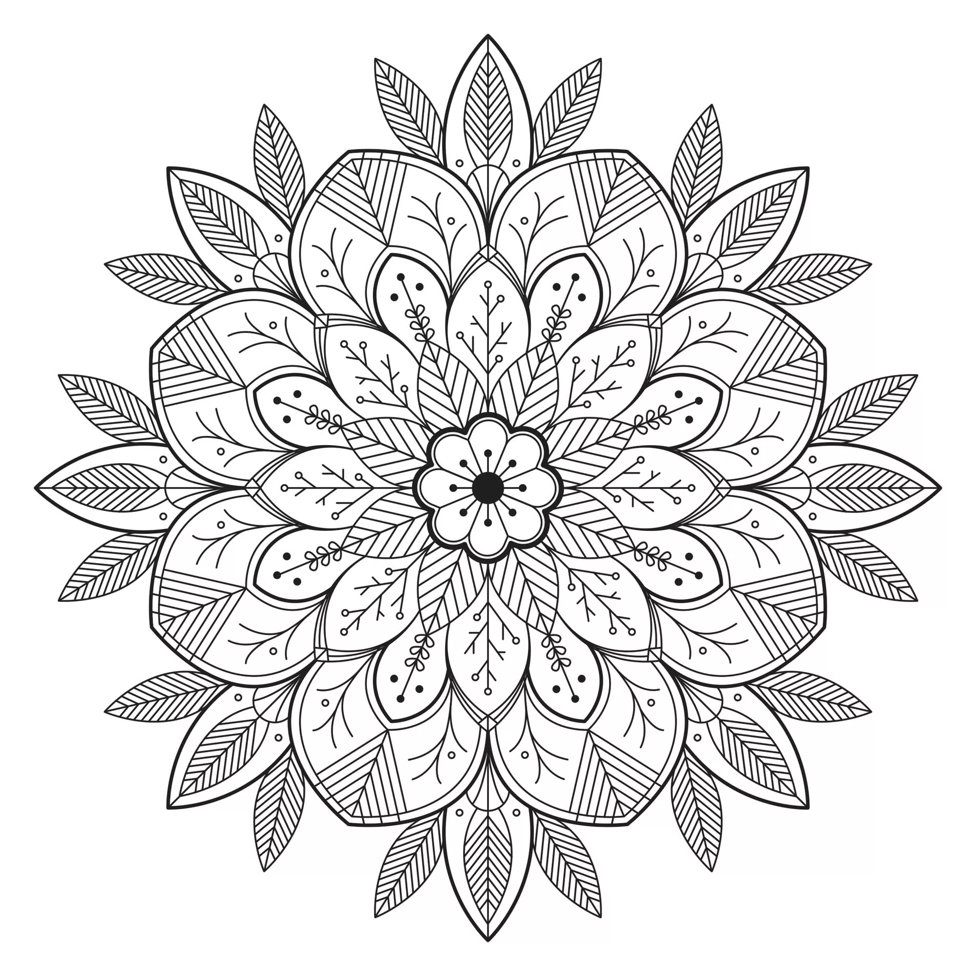 Simple floral mandala (Printable Coloring Page for adults)