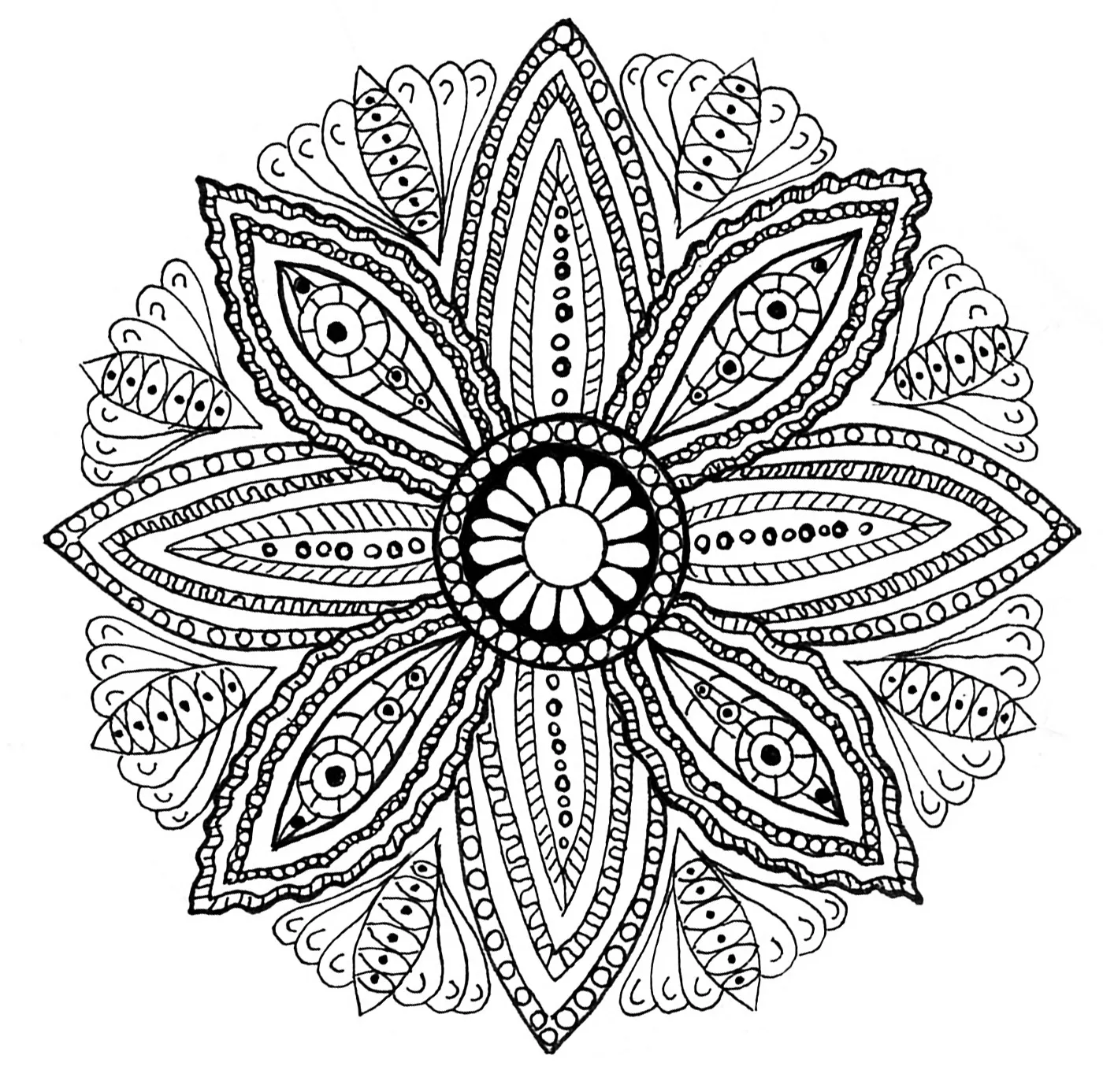 Mandala leaves (Printable Coloring Page for adults)
