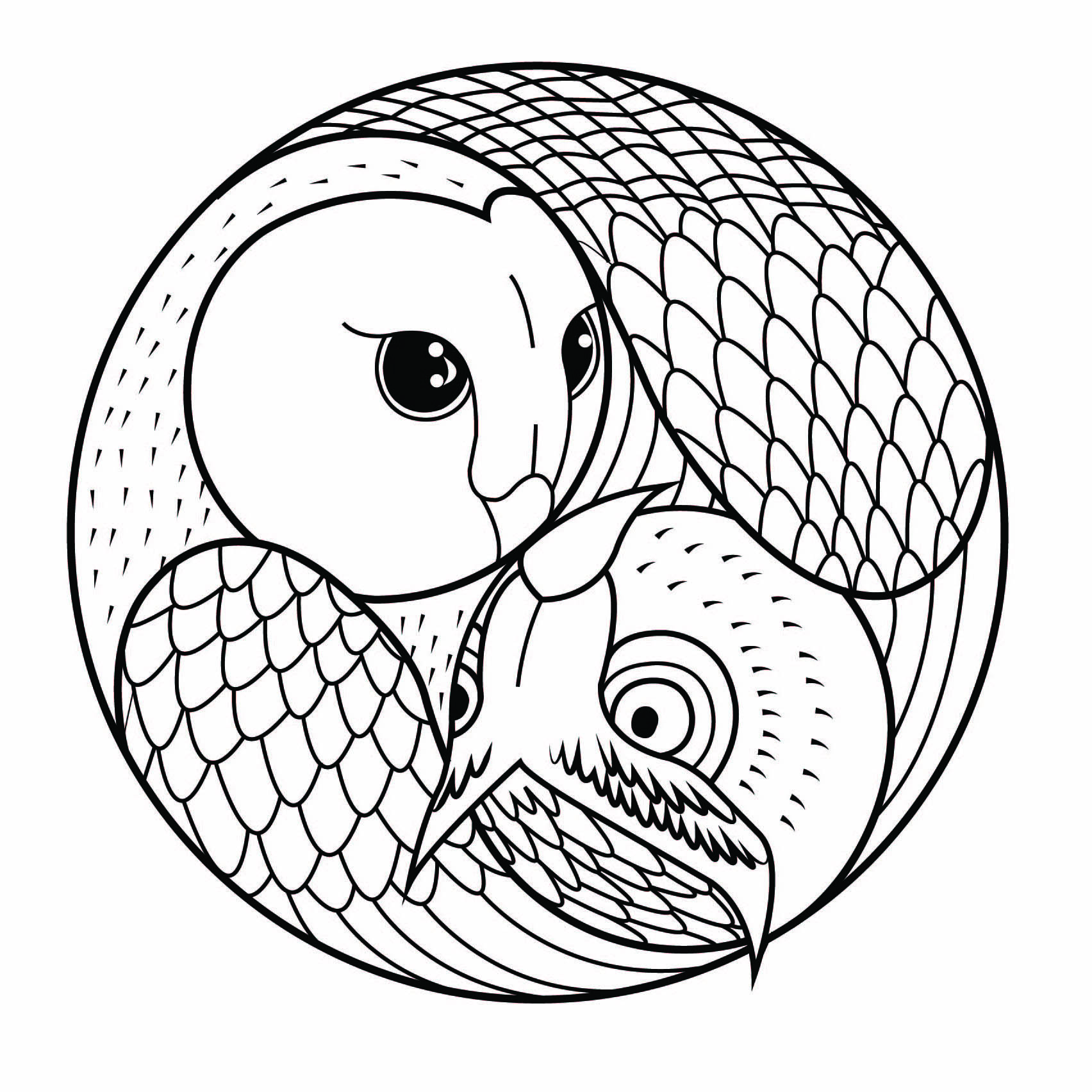 Simple Mandala with 2 Owl heads, Artist : Lucie