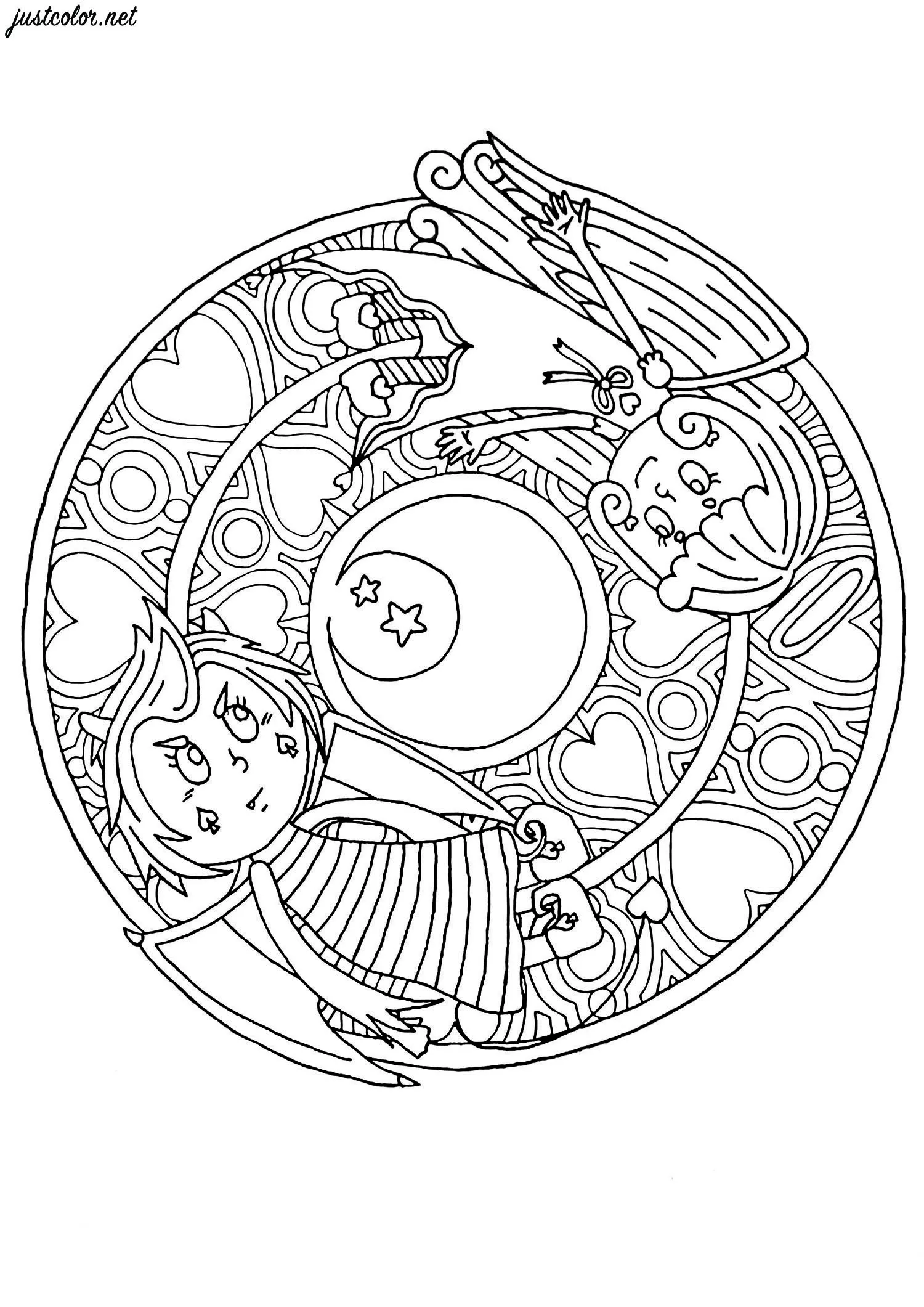 Angel and Demon Mandala (Printable Coloring Page for adults)