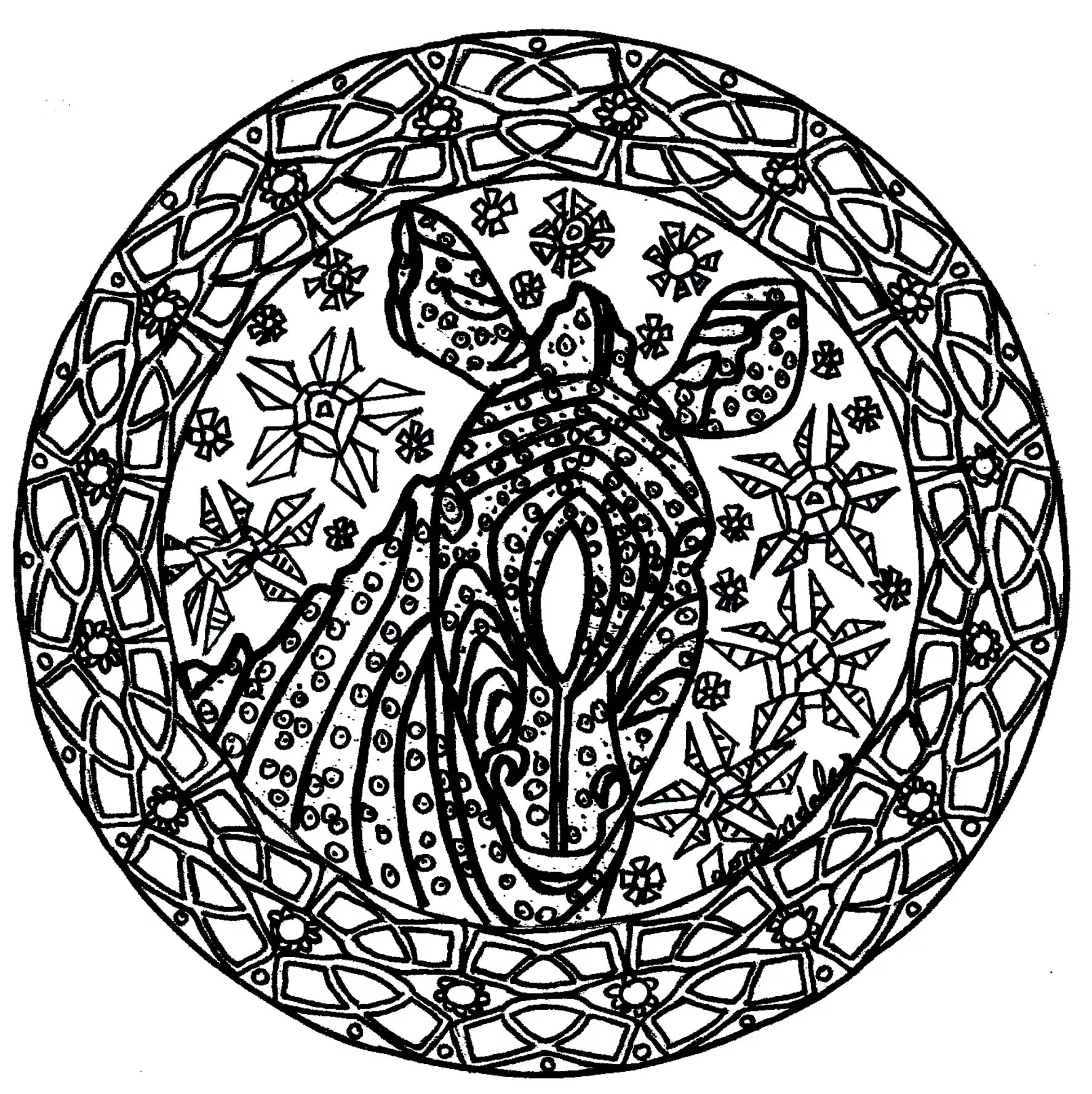 Mandala zebra complex (Printable Coloring Page for adults)