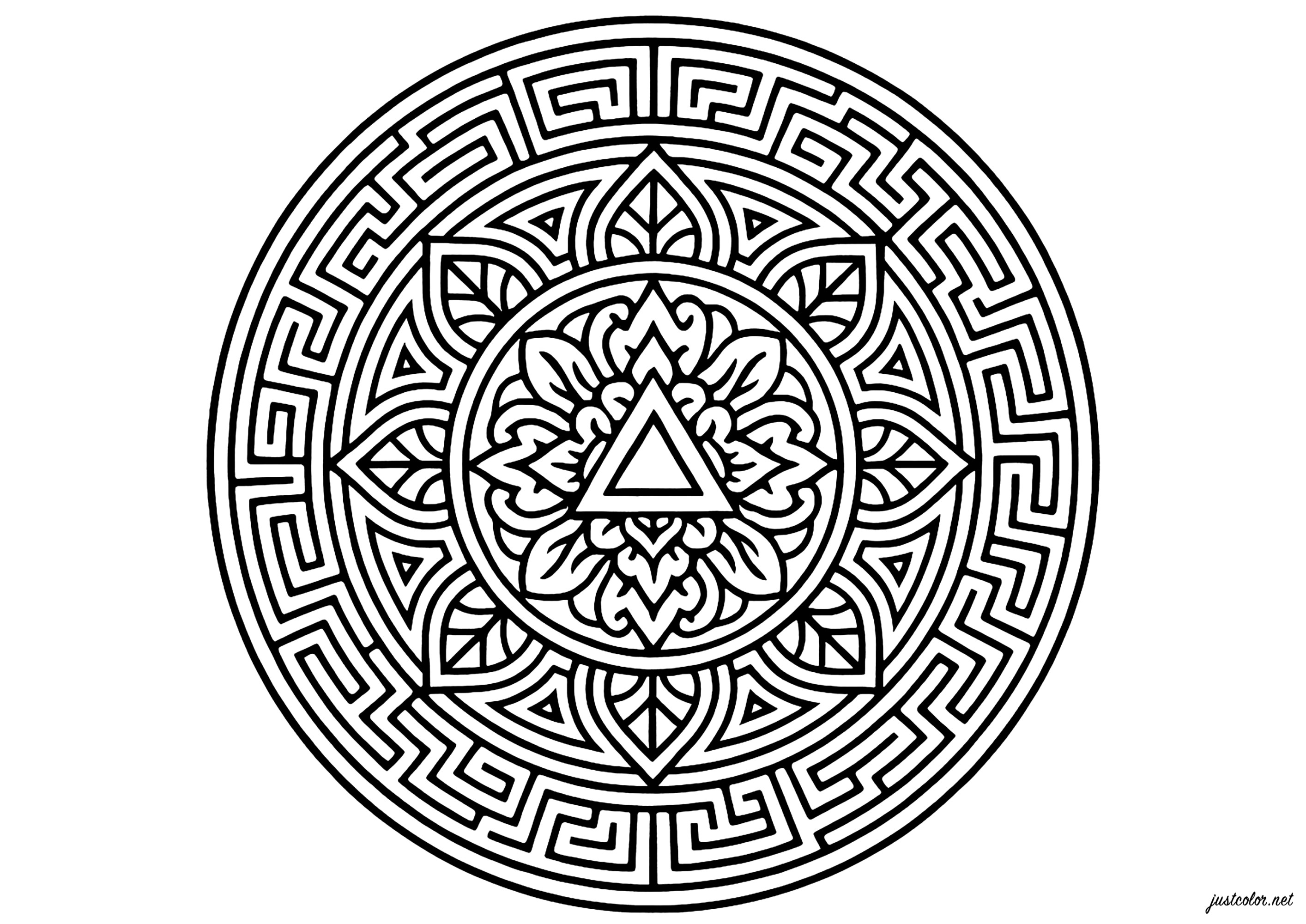Central Labyrinth Challenge (Printable Mandalas Coloring Page for adults)