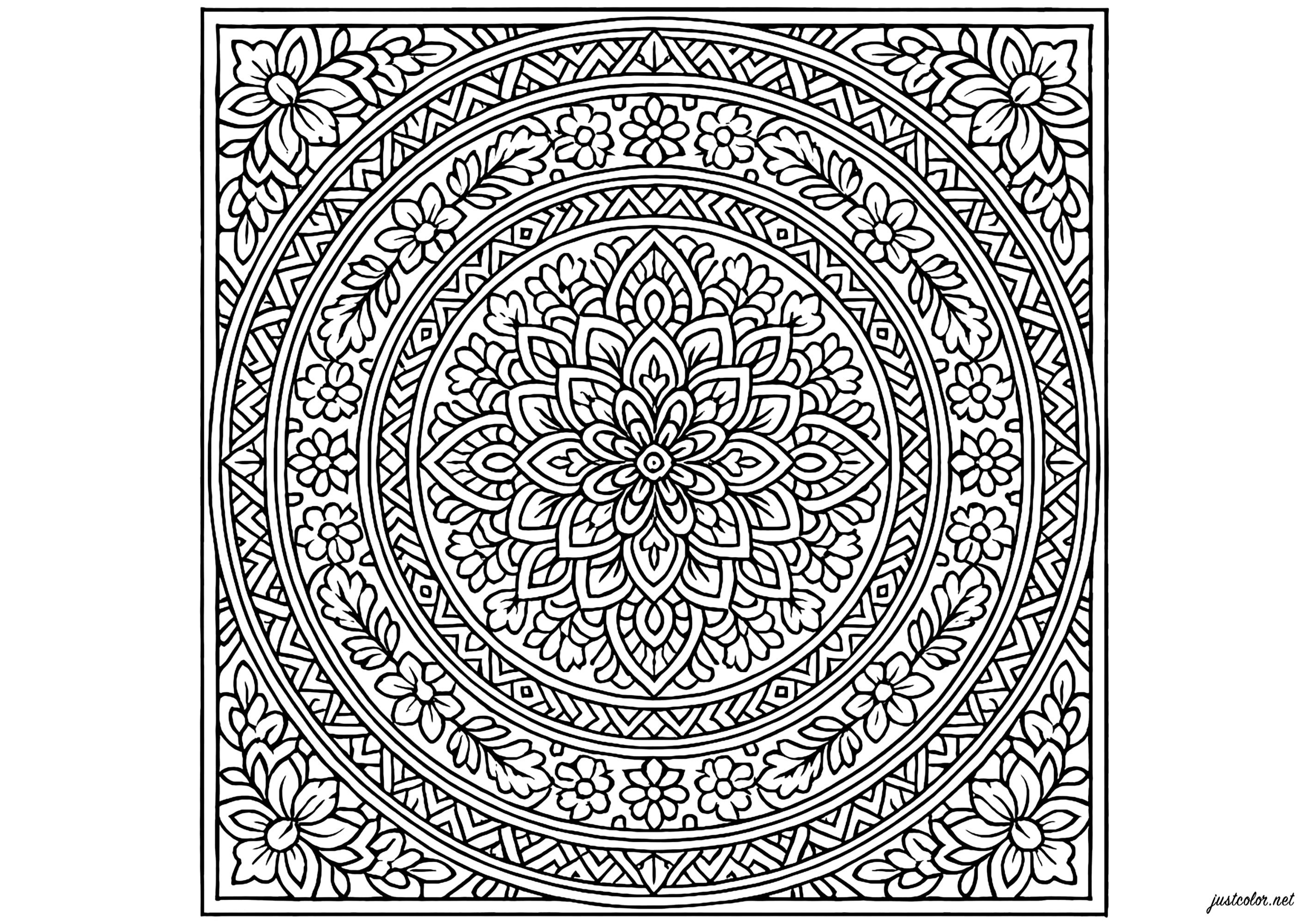 Flower Mandalas and Geometry (Printable Coloring Page for adults)