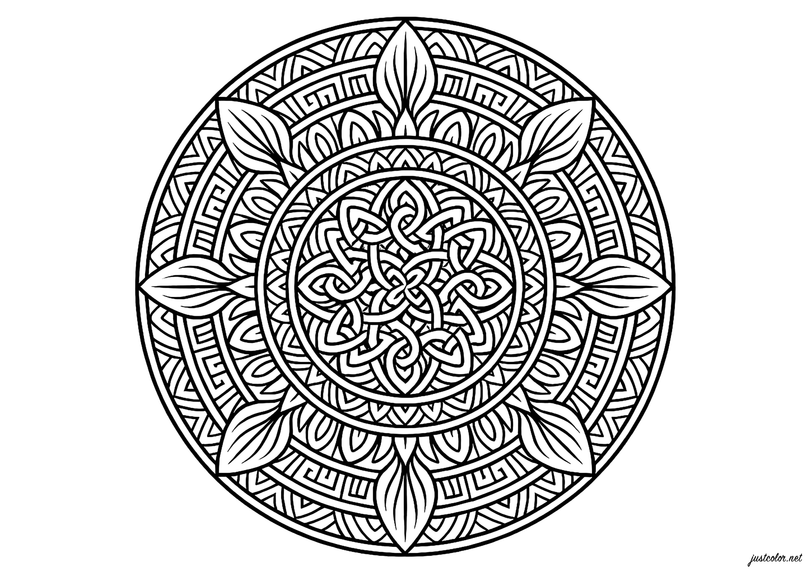 Mandalas with intricate Celtic motifs (Printable Coloring Page for adults)