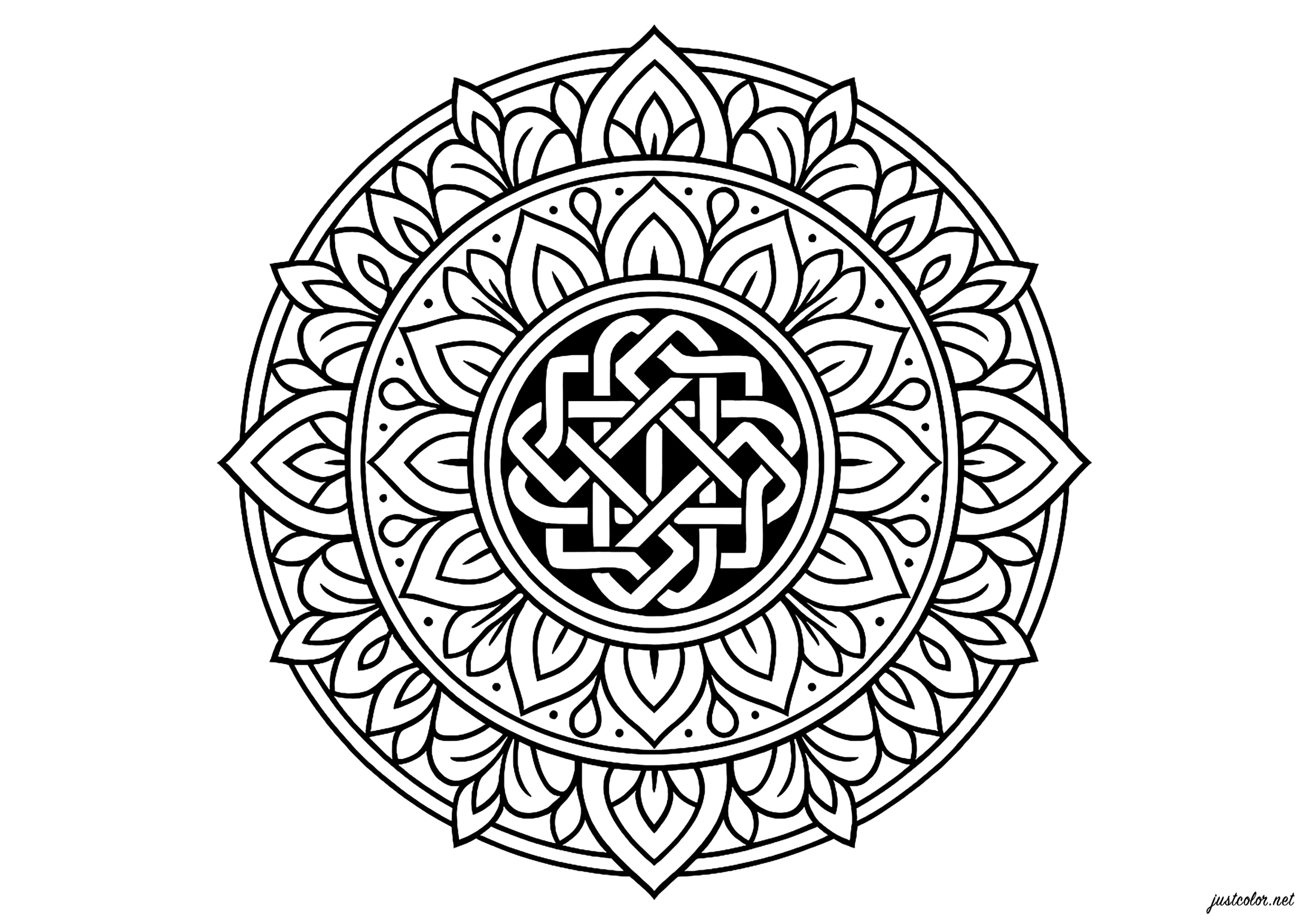 Symmetrical Floral Maze (Printable Mandalas Coloring Page for adults)
