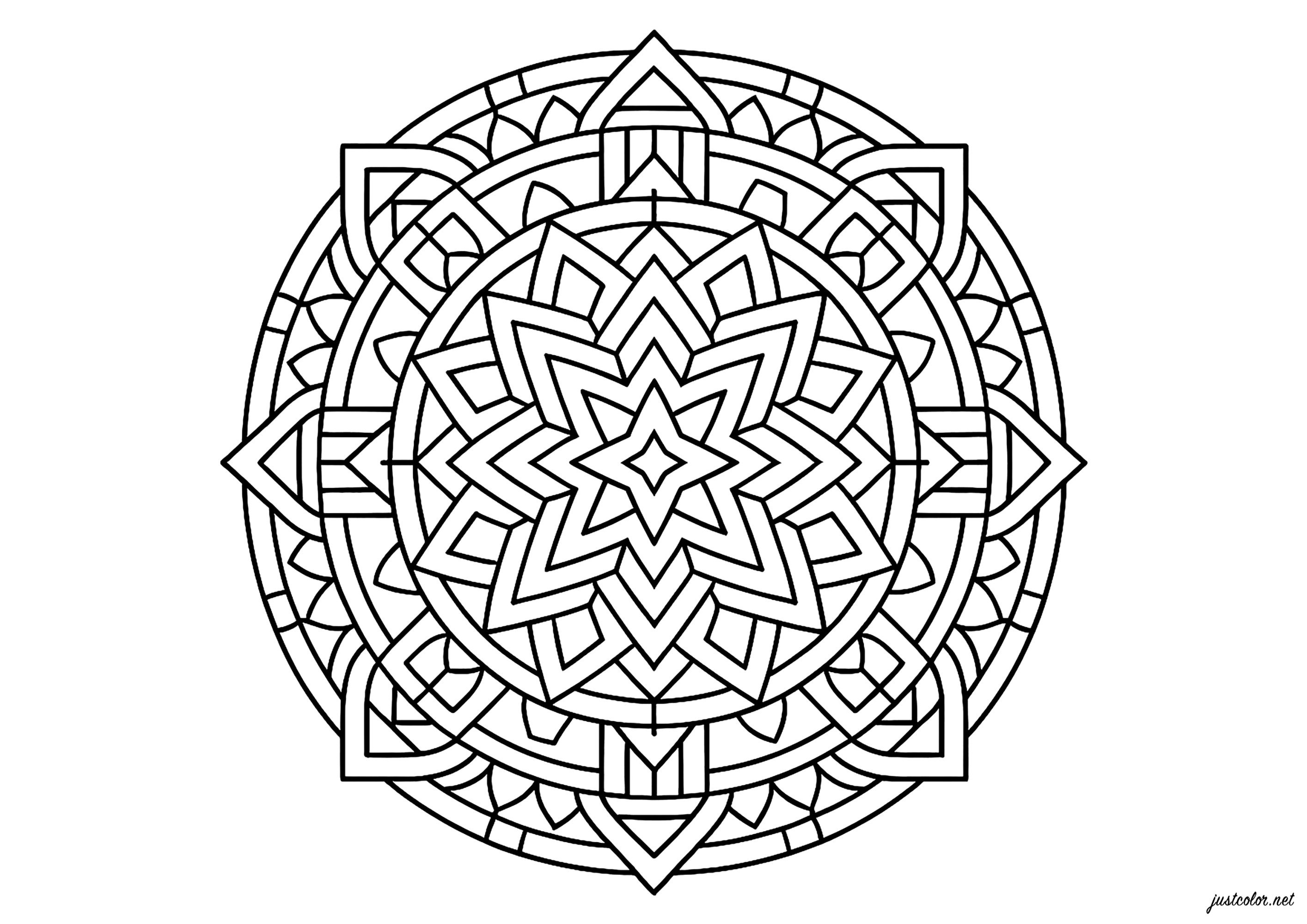 Geometric star (Printable Mandalas Coloring Page for adults)