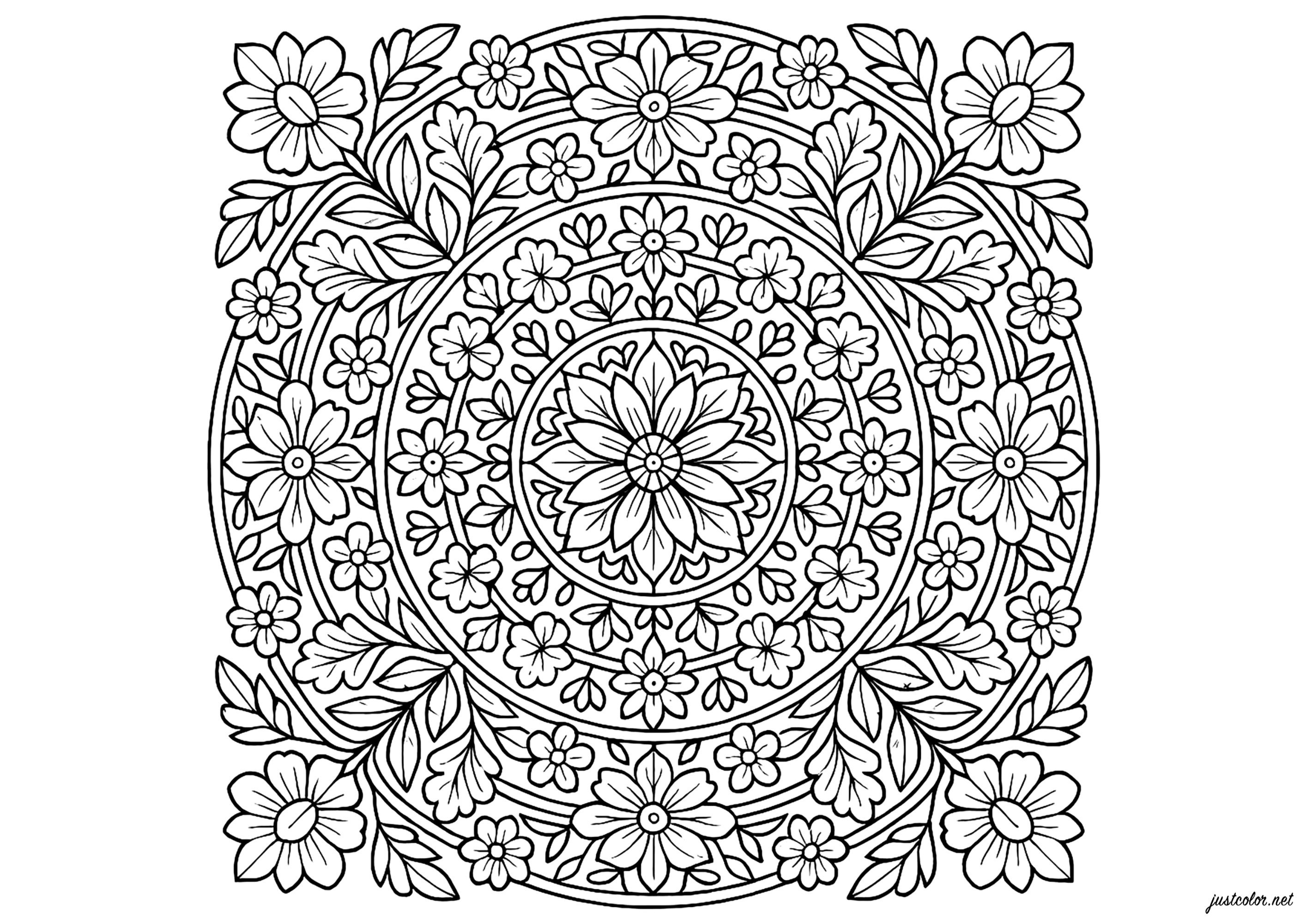 Complex floral mandala (Printable Coloring Page for adults)