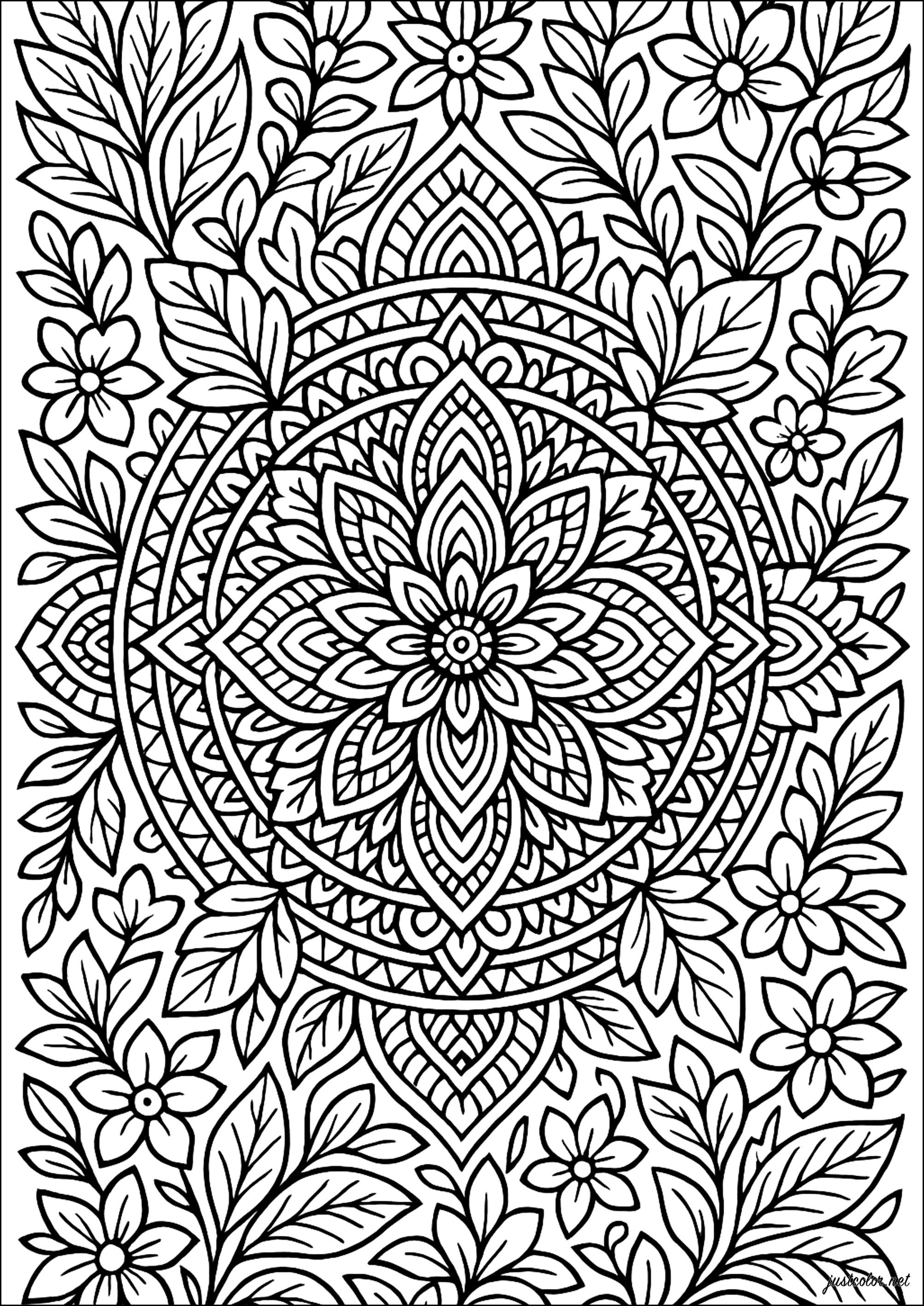Geometric Zen Mandala (Printable Coloring Page for adults)