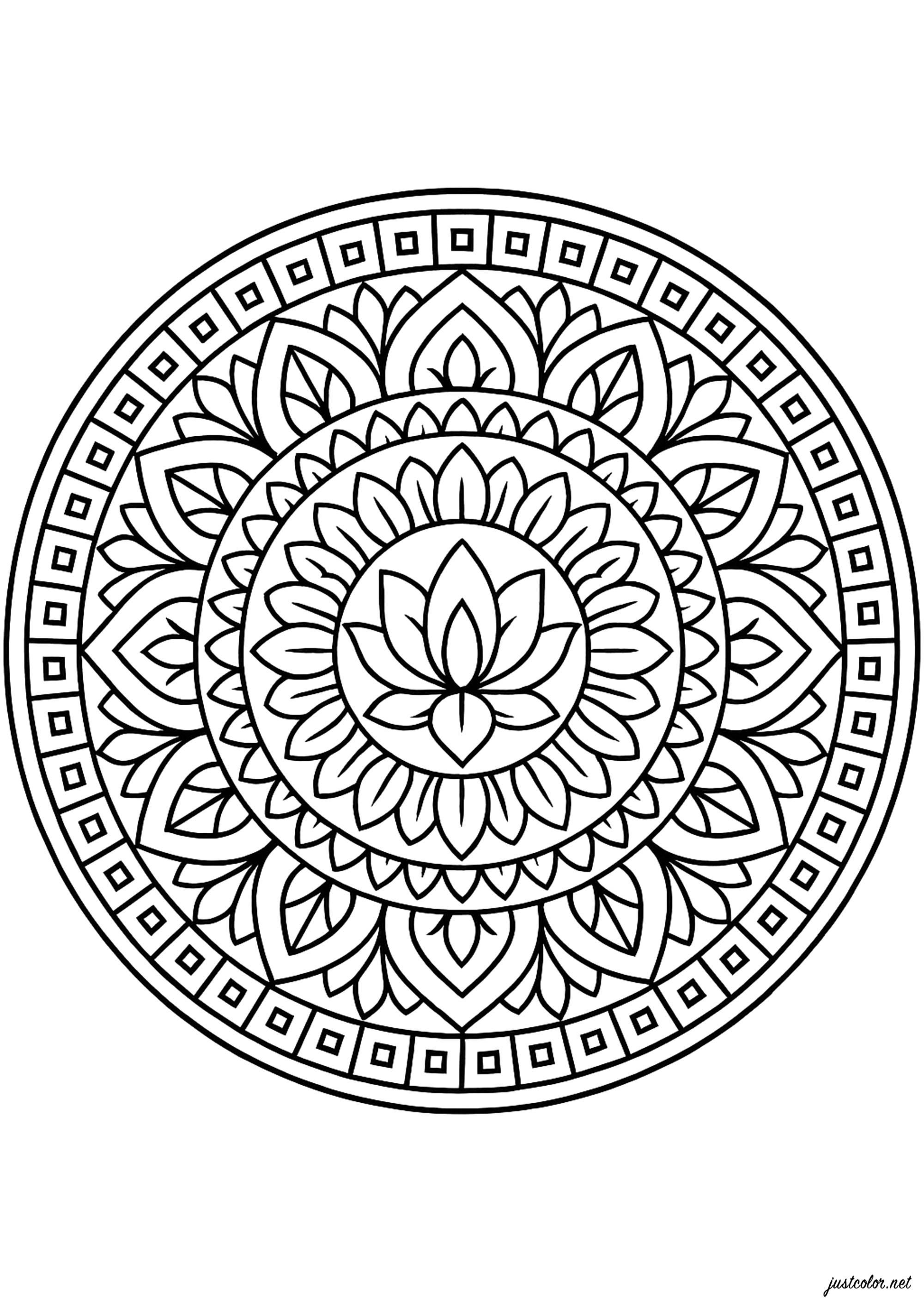 Zen Mandalas with pretty Lotus flower (Printable Coloring Page for adults)