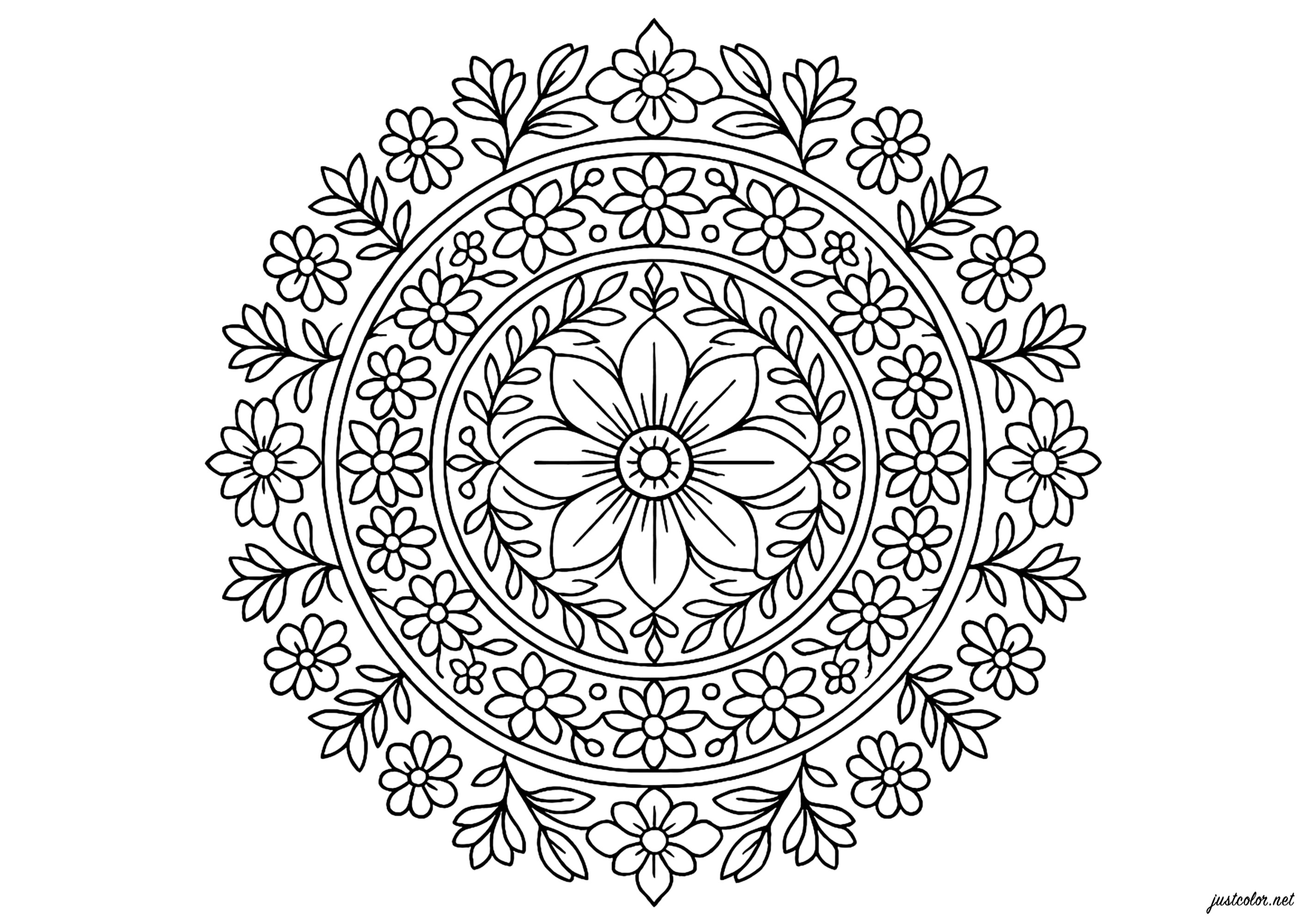 Meditative Flower (Printable Mandalas Coloring Page for adults)