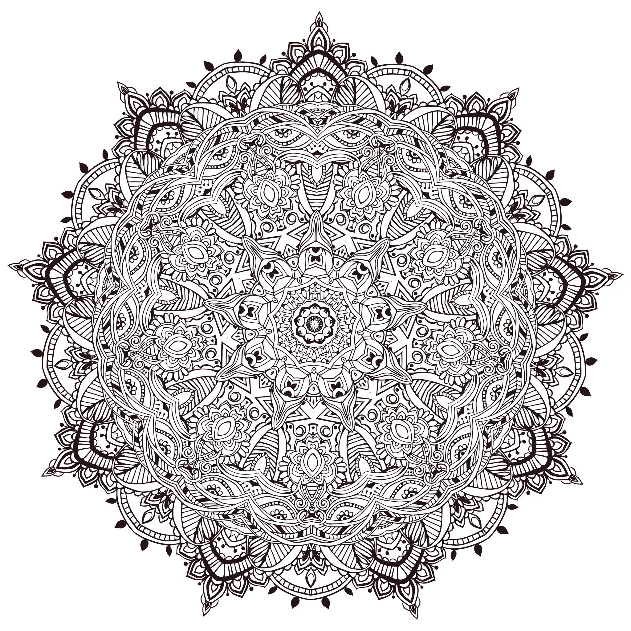 Very detailled mandala by Anvino (Printable Coloring Page for adults)