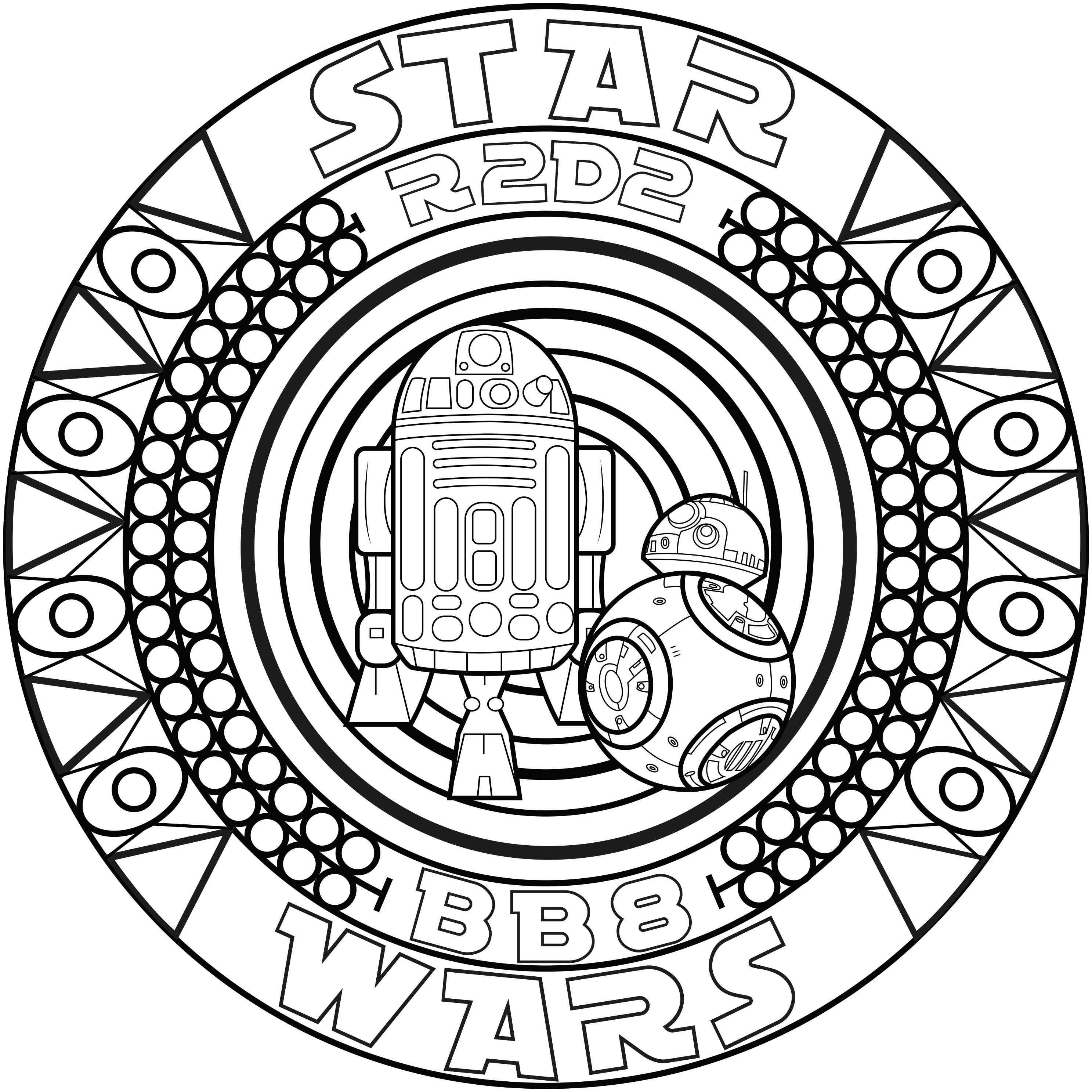 coloring page adulte mandala bb8 r2d2 by allan free