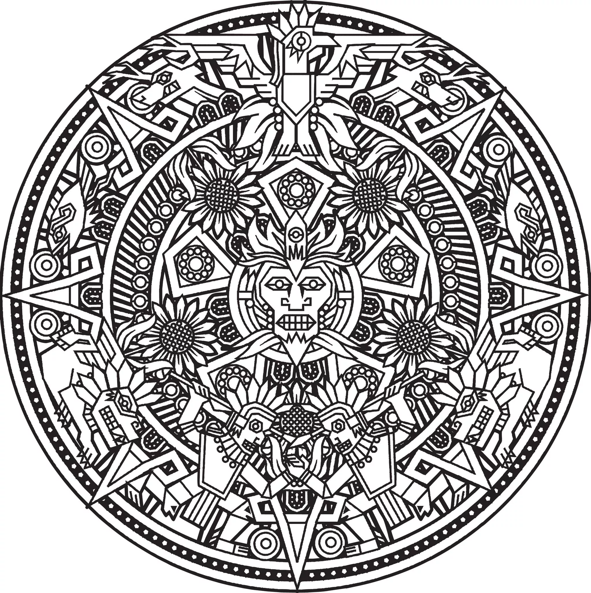 Mandala Inca or Maya God to color by Bigredlynx (Art Nouveau)