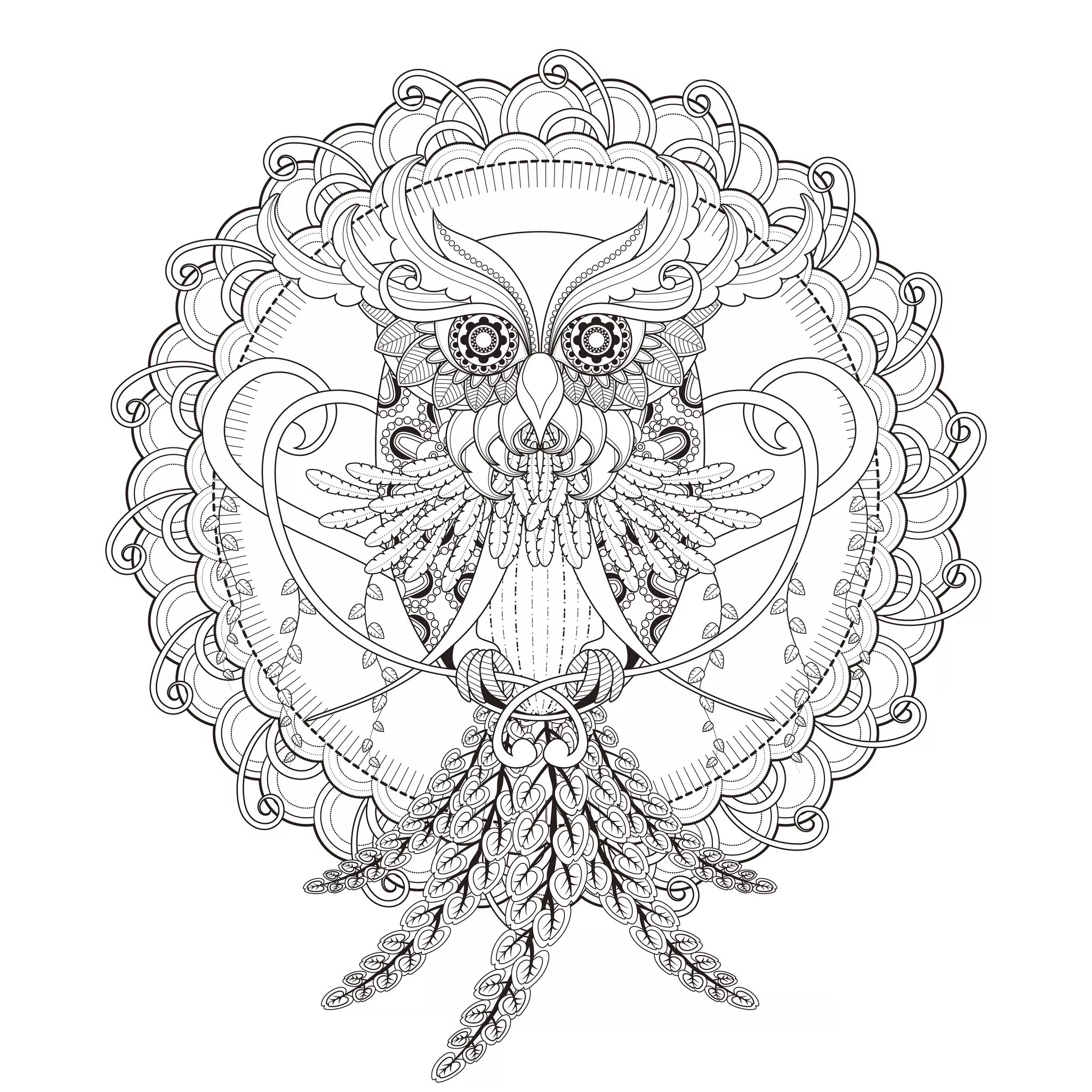 Mandala Owl by Kchung (Printable Coloring Page for adults)