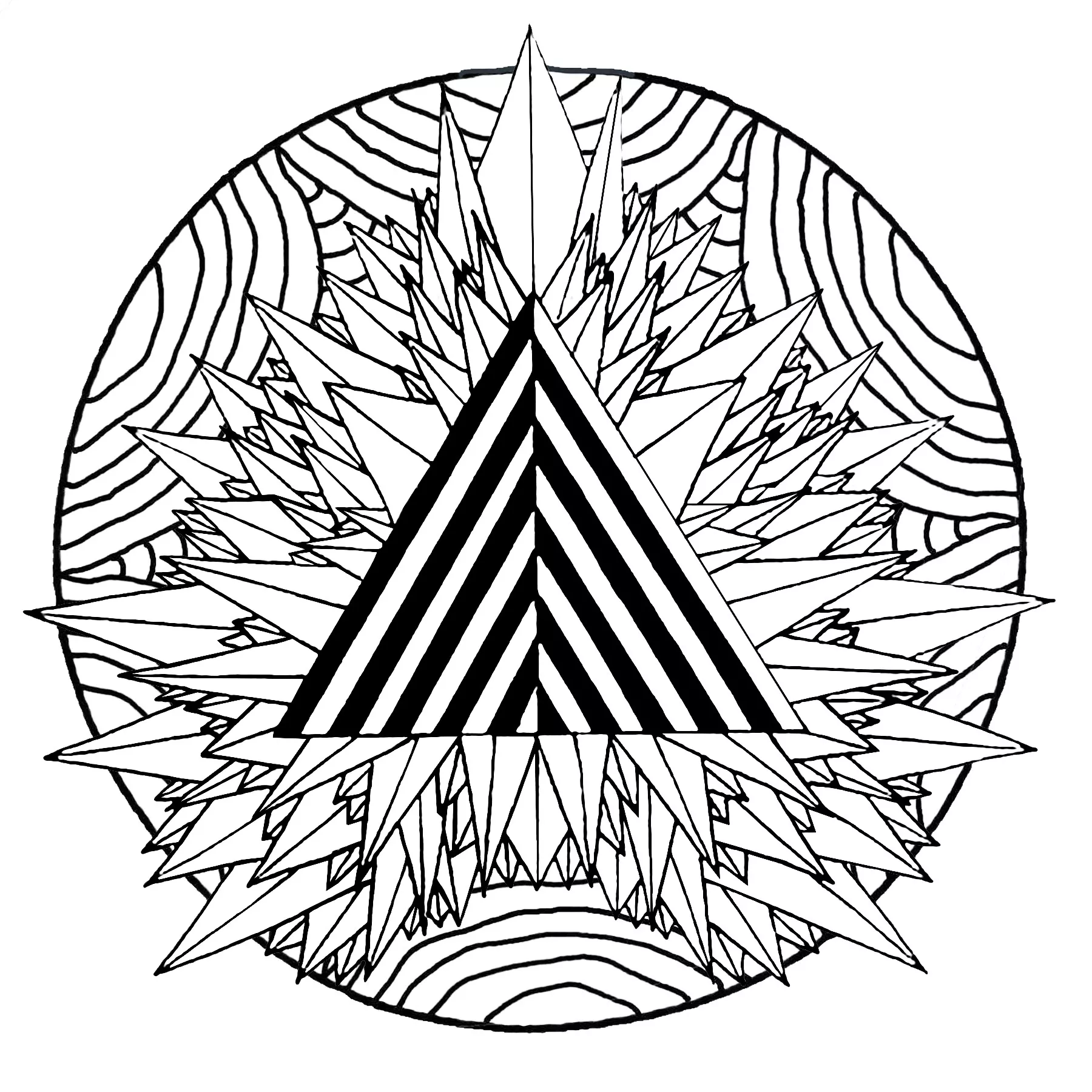 Mystical triangle in a Mandala (Printable Coloring Page for adults)