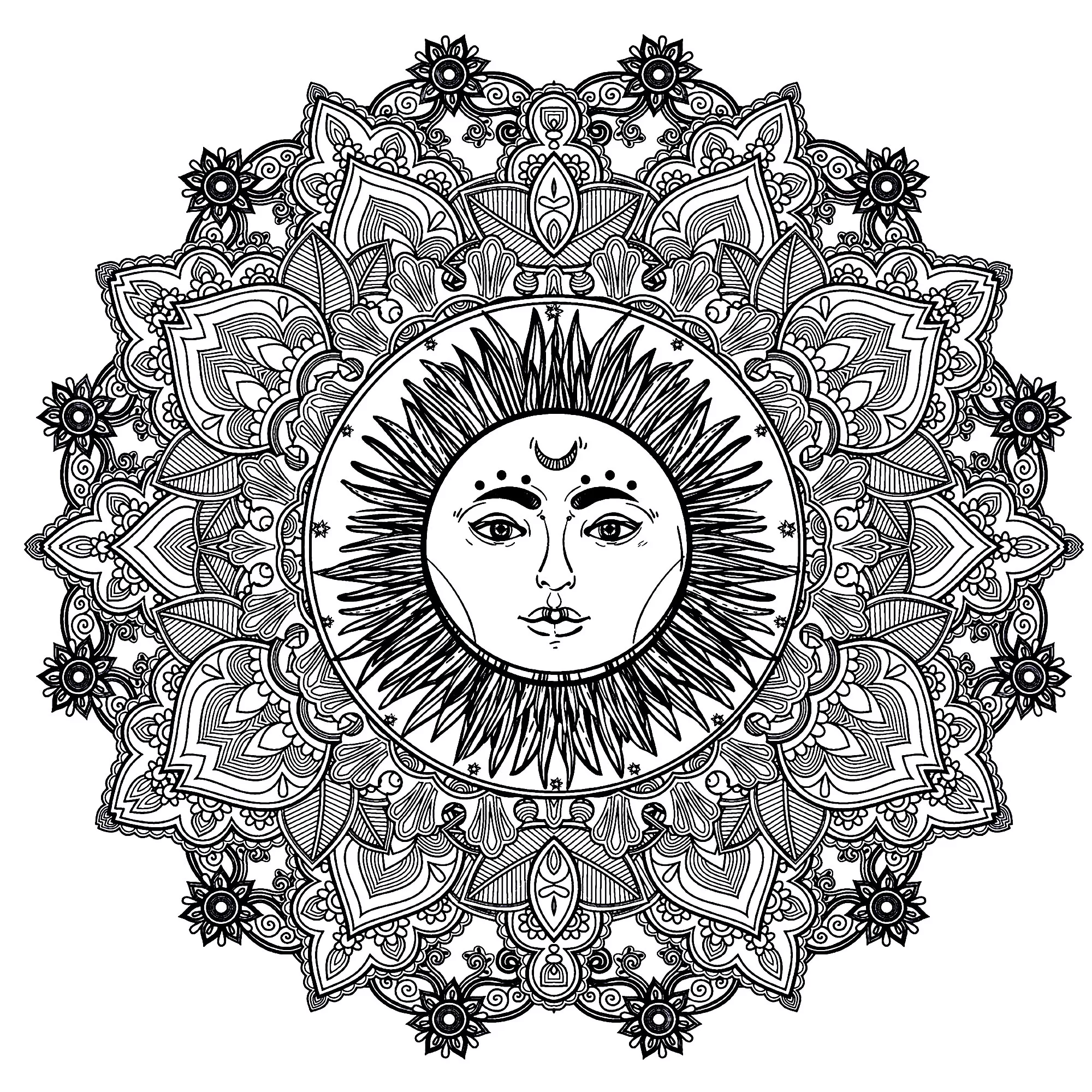 Mandala sun 123rf (Printable Coloring Page for adults)