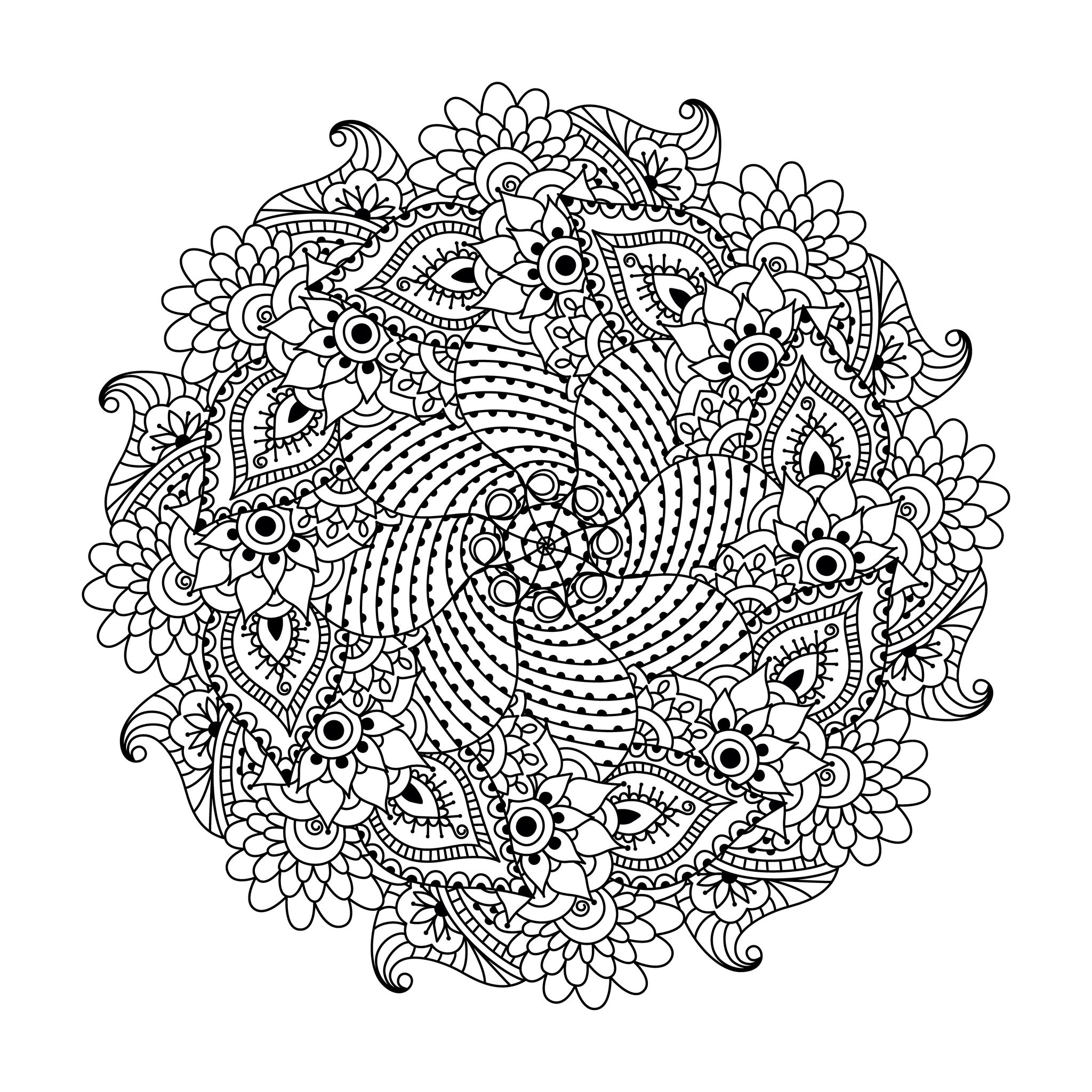 Coloring page mandala with flowers and leaves by Ceramaama