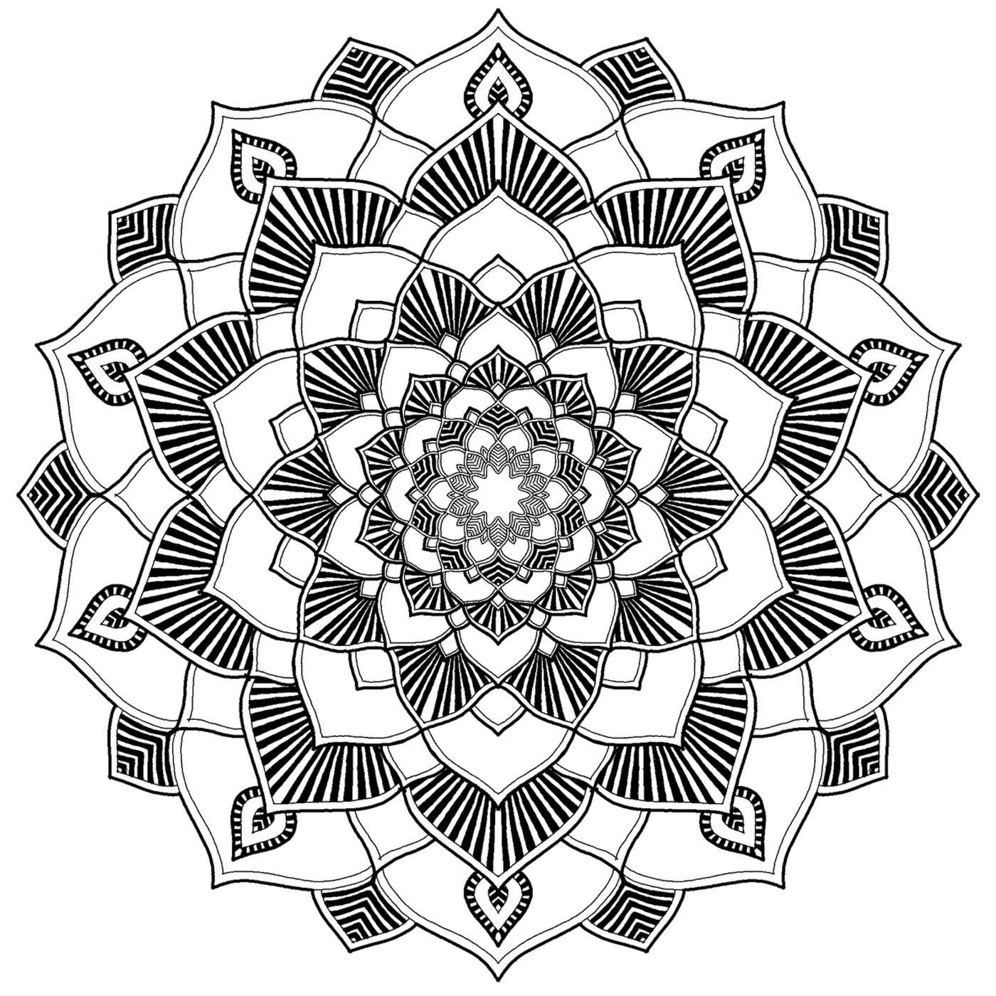 A Mandala coloring page with a lot of details, very unique, perfect if you like cool and relaxing coloring pages.