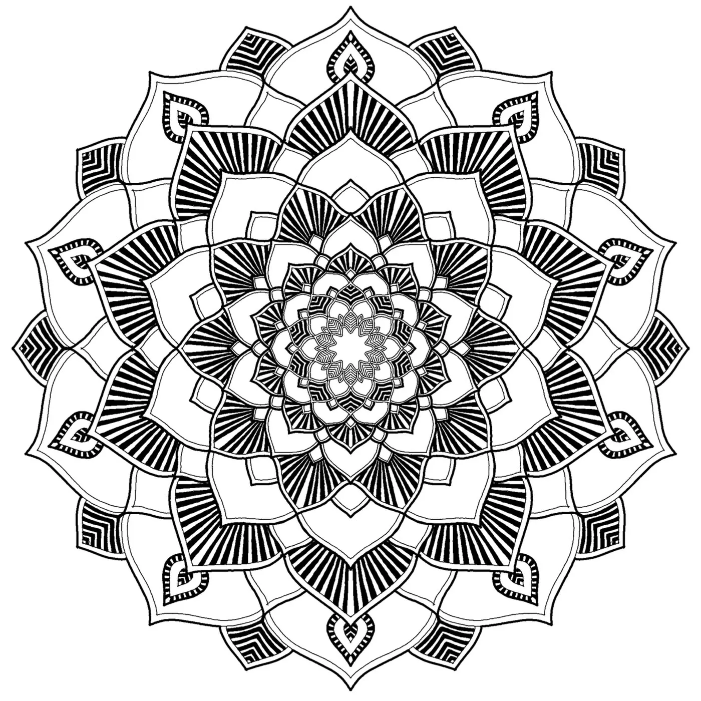 Soothing Mandala with harmonious patterns (Printable Coloring Page for adults)