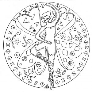 Coloring mandala dancing fairy