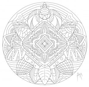 Mandala with Flowers and Feathers