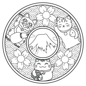 Mandala with three Maneki Neko