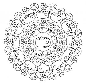 Coloring mandala pusheen cat kawaii