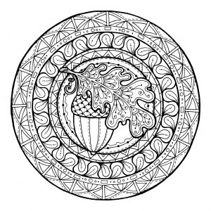Coloring page mandala Acorn and Oak Leaves mandala to by juliasnegireva