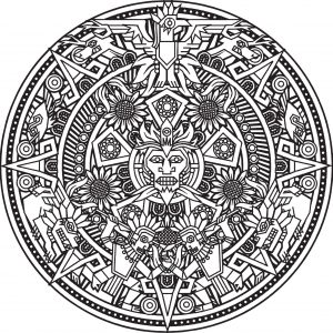 Coloring page mandala Inca or Maya God to color by Bigredlynx