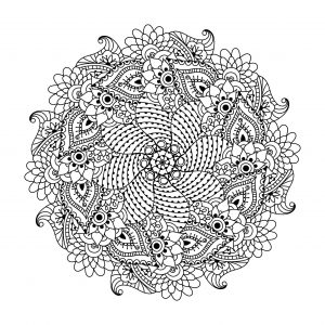 Coloring page mandala with flowers and leaves by Ceramaama