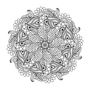 Coloring page mandala with flowers and leaves by Ceramaama