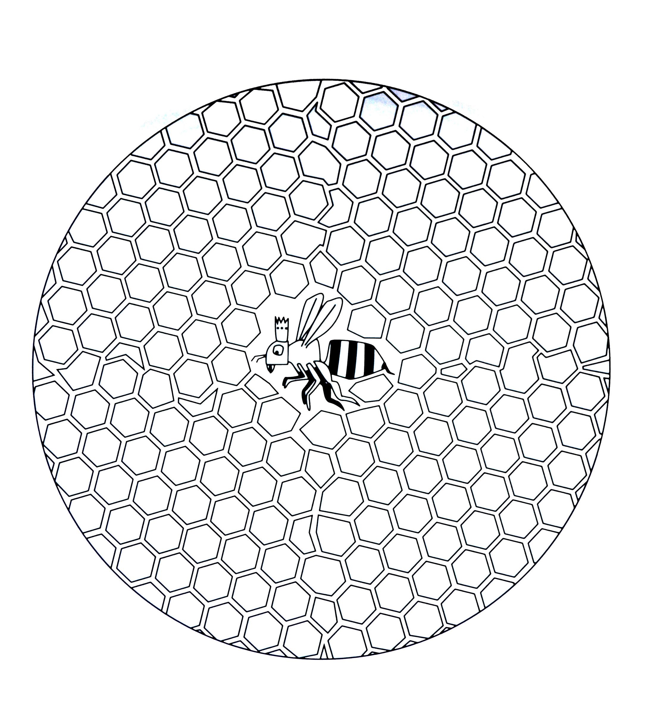 Coloring Page : Free-mandala-to-color-:-bee-in-hive Printable Coloring Page for adults : Free-mandala-to-color-:-bee-in-hive