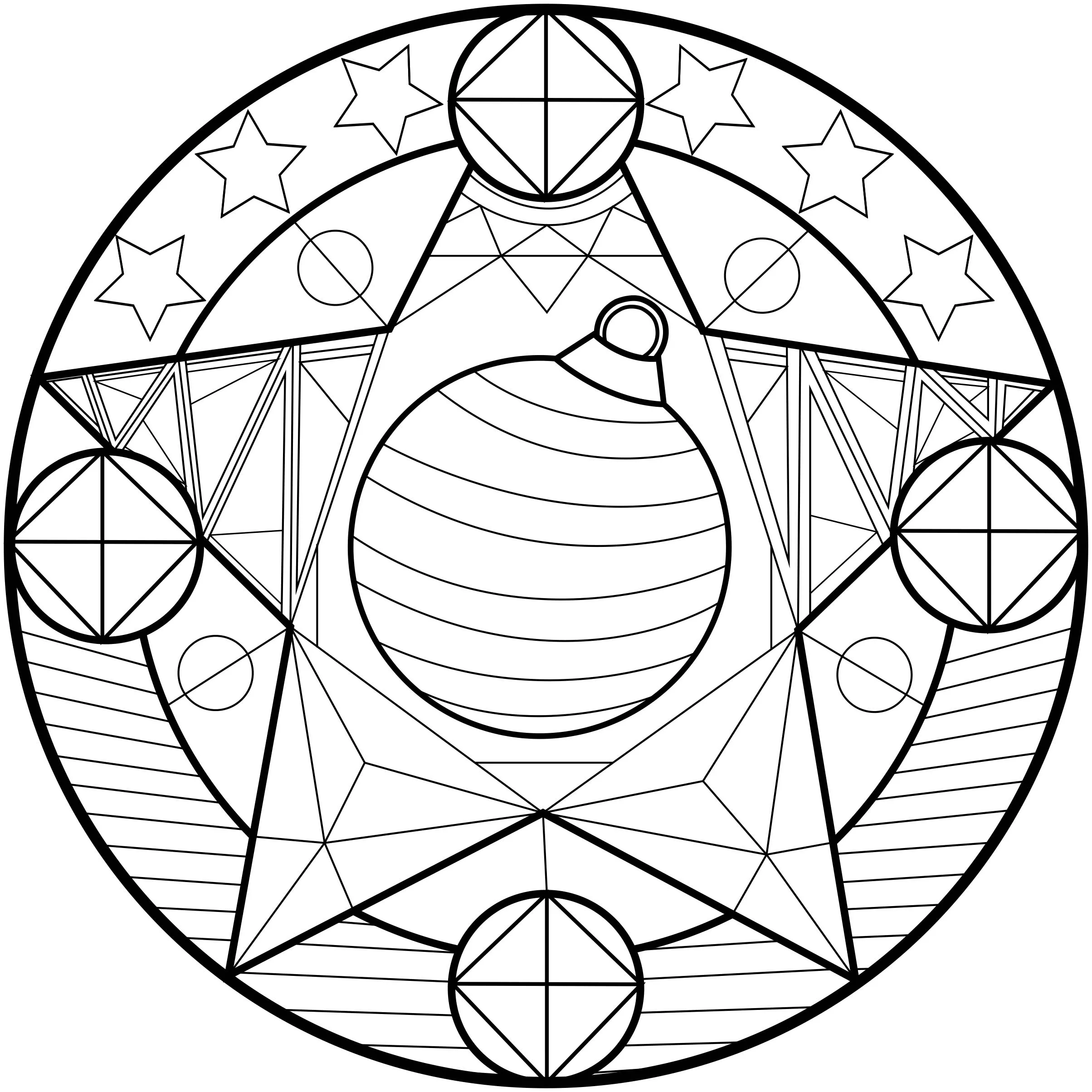 Chrstmas Mandala with Christmas' balls (Printable Coloring Page for adults)