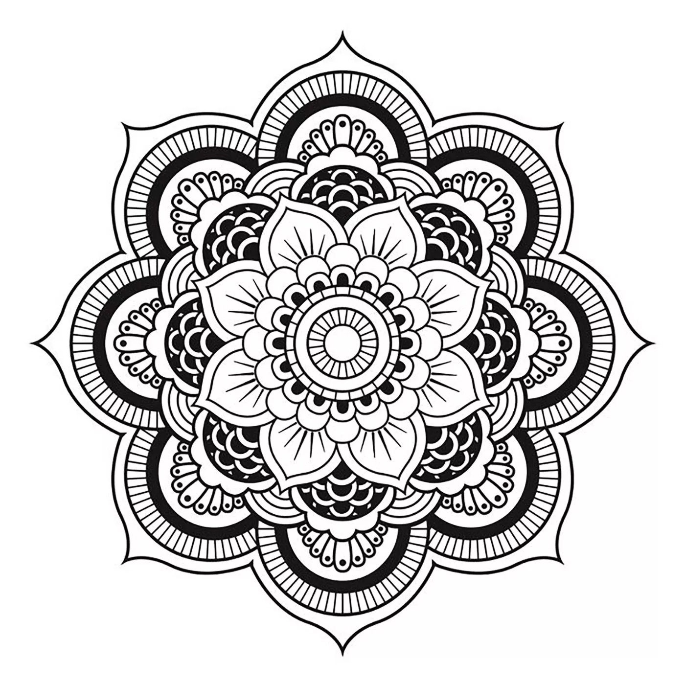 Mandala to download free simple flower (Printable Coloring Page for adults)