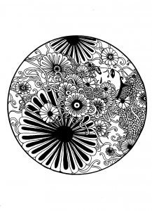 Incredible Mandala with dark petals Flowers (Coloring Page)