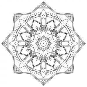 Exclusive Mandala, with squares and circular patterns (Coloring Page)