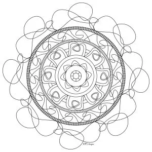 Mandala composed of fine and tortuous lines