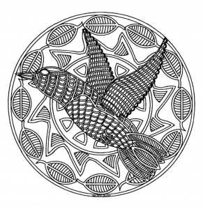 Coloring free mandala difficult for adult to print : bird