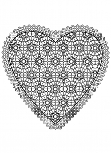 Coloring free mandala difficult for adult to print : heart