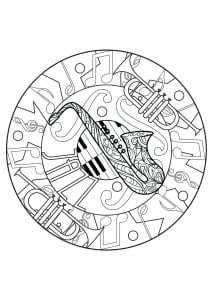 Harmonious mandala on the theme of Jazz (Coloring Page)