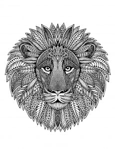 Coloring lion head as mandala