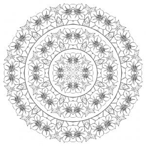 Complex mandala with many flowers (Coloring Page)