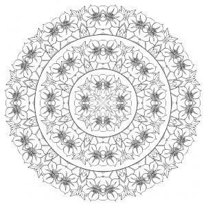 Coloring mandala complex with lot of flowers