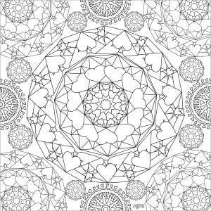 Mandalas and many hearts (Coloring Page)